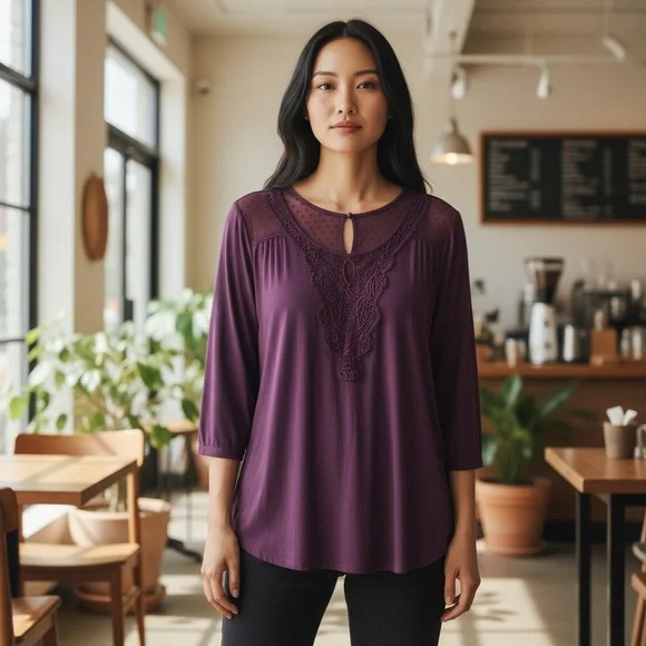 Danielle Rainn  eggplant purple ladies 1X 
3/4 sleeve. NWT. Many details! NWT - Picture 2 of 8